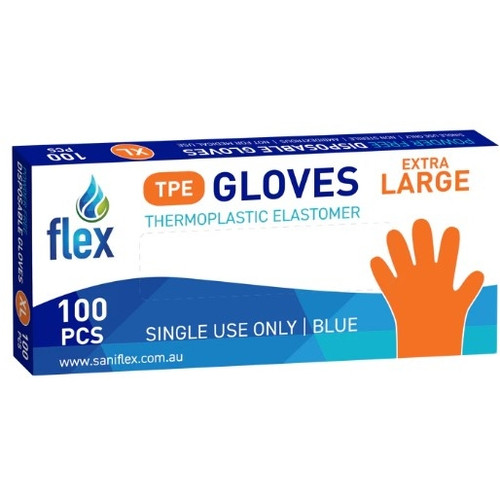 Thermoplastic Elastomer (TPE) Disposable Gloves Blue, Size Extra Large, Pack of 100