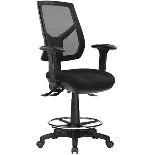 Rio High Back Drafting Chair 3 Lever 640-980mmH Mesh Back Black Fabric Seat With Arms