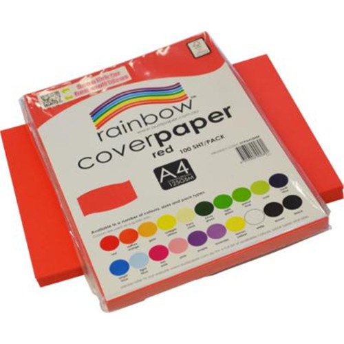 RAINBOW COVER PAPER 125GSM A4 Red Pack of 500 sheets (5 packs of 100)