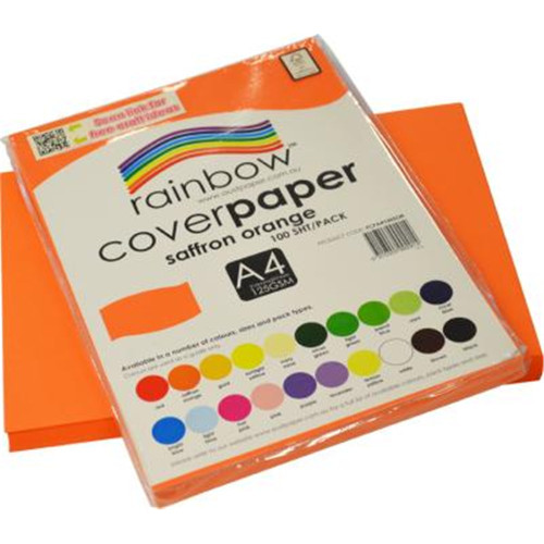 RAINBOW COVER PAPER 125GSM A4 Safron Orange Pack of 500 sheets (5 packs of 100)