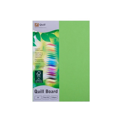 Quill Coloured Board 210gsm A4 - Lime, Pack of 50 (90307)