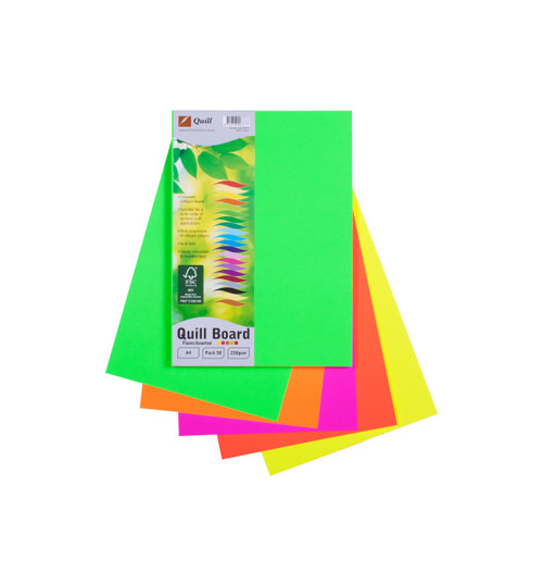 Quill Fluoro Board 230gsm A4 - Assorted, Pack of 50 (90377)