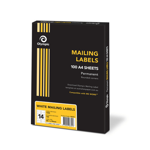 Olympic Labels Multipurpose Mailing Round Corners 14UP 99.1 x 38.1mm, Box of 100 (198701)