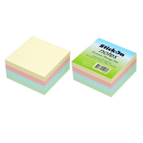 Stick On Notes 76mm x 76mm 4 Pads x 100 Sheets - Pastel Assorted (11956)