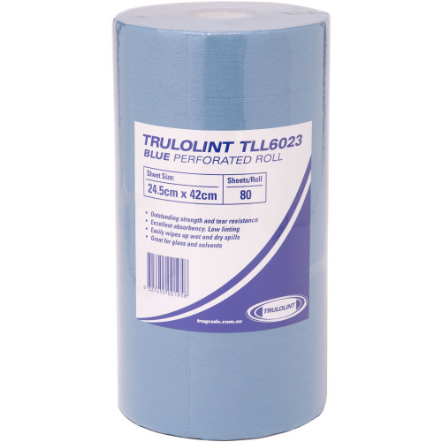 TRULOLINT TLL6023 LOLINT BLUE WIPE ROLL 24.5CM x 42CM - 80 WIPES PER ROLL - 6 ROLLS PER CARTON