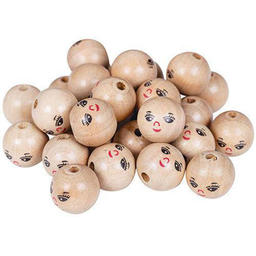 Wooden Face Beads 22mm Pack of 30