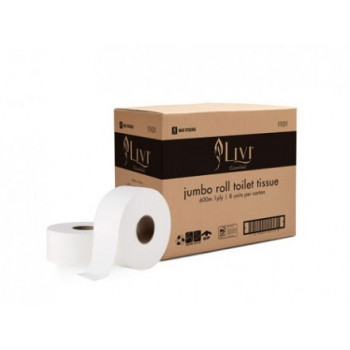 LIVI ESSENTIALS JUMBO ROLL TOILET 1ply 600m (Pack of 8)