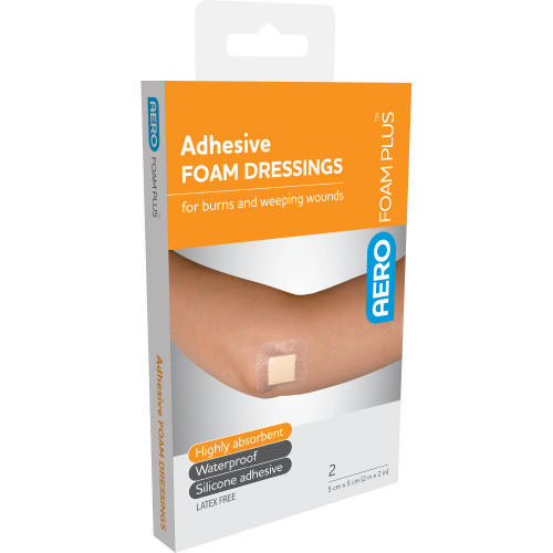AEROFOAM PLUS Adhesive Foam Dressings 5 x 5cm, Box of 2