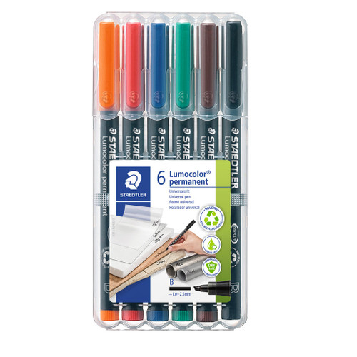 Staedtler 314 Lumocolor Permanent Broad Pens - Wallet of 6 Assorted Colours