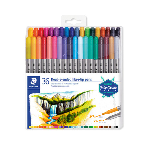 Staedtler 3200 Twin-Tip Double-Ended Fibre-Tip Pens, Box of 36 Assorted Colours