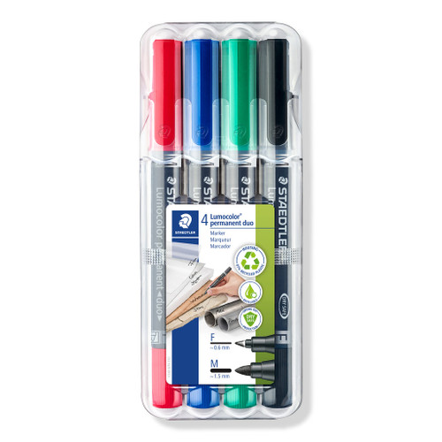 Staedtler 348 Lumocolor Duo Permanent Markers - Wallet of 4 Assorted Colours