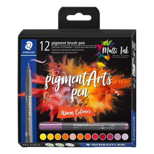 Staedtler 371 Pigment Arts Brush Pen, Warm Colours, Pack of 12