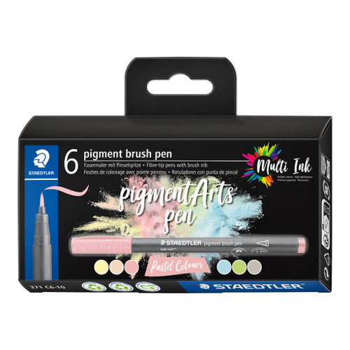 Staedtler 371 Pigment Arts Brush Pen, Pastel Colours, Pack of 6