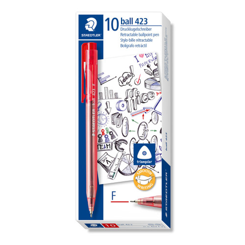 Staedtler Stick 423 Ice Retractable Triangular Ballpoint Pen Fine - Red, Each
