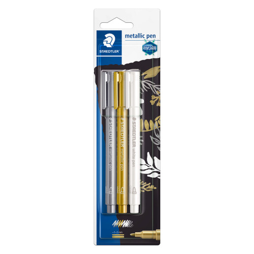 Staedtler 8323 Metallic Marker - White, Silver and Gold, Card 3