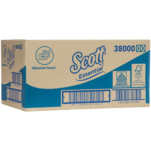 Scott Essential Ultraslim Hand Towel 24cm x 21cm 150 Towel/Pack Box Of 16 Packs