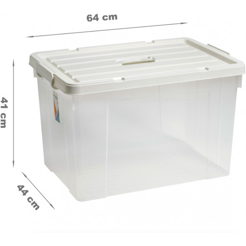 Storage Box 90L (64 x 44 x 41cm) with White Clip Lid, Each