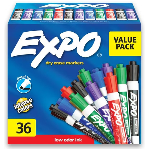 Expo Dry Erase Whiteboard Marker Chisel Tip Assorted - Box of 36