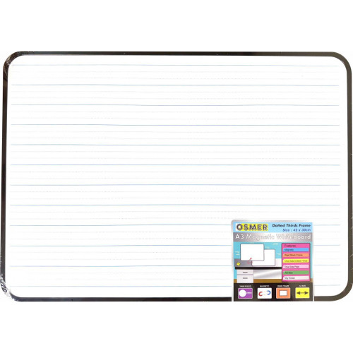 A3 Double Sided Magnetic Whiteboard With Frame - One Side Plain, One Side Dotted Thirds