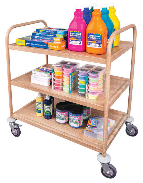 Wood Look 3 Tier Classroom Metal Trolley