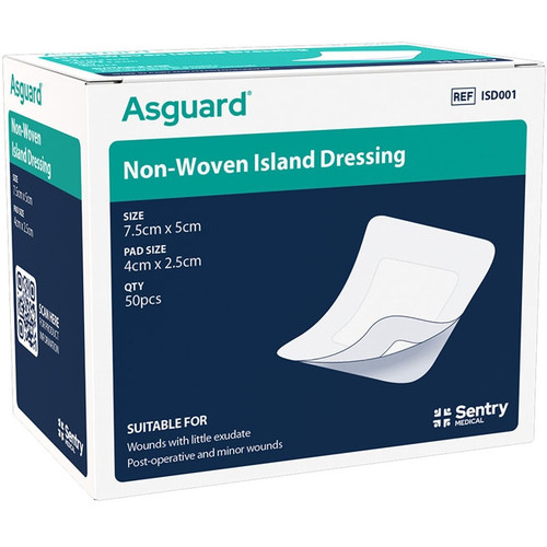 AsGUARD Flex + Non-Woven Island Dressing 7.5cm x 5cm Box of 50