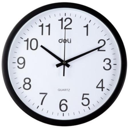Deli 37cm Black Round Wall Clock