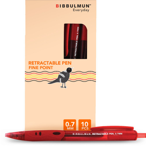 BIBBULMUN RETRACTABLE Ballpoint Pen Fine 0.7mm Red (Each)
