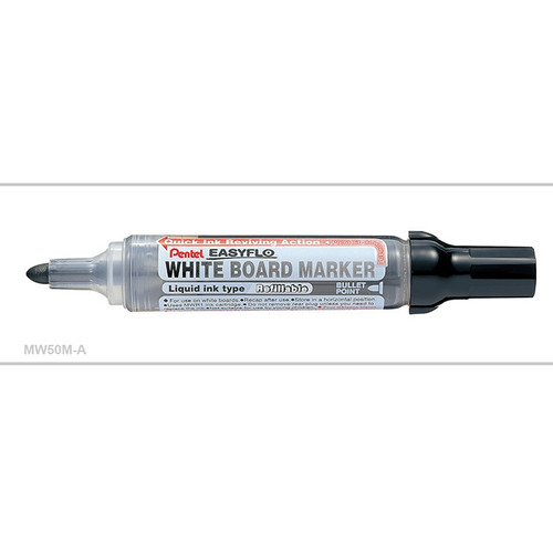 Pentel MW50M Easyflo Refillable Whiteboard Marker Bullet Point Black, Box of 12 (Refill MWR1)