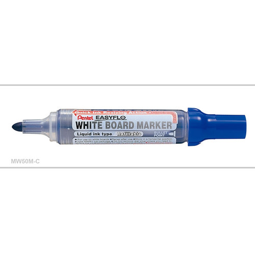 Pentel MW50M Easyflo Refillable Whiteboard Marker Bullet Point Blue, Box of 12 (Refill MWR1)