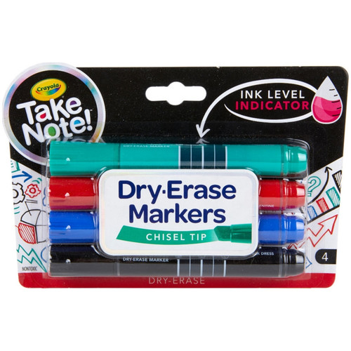 Take Note! Chisel Tip Whiteboard Dry-Erase Markers (Black, Blue ,Red ,Green) Pack of 4