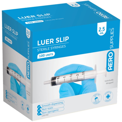 AEROSUPPLIES LuerSlip Syringe 2.5mL, Box of 100