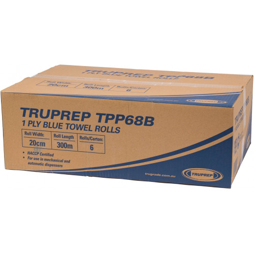 1 Ply Blue Hard Wipe Roll 20cm x 304m Carton of 6