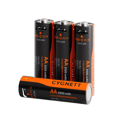 Cygnett AA USB-C Rechargeable Li-ion Battery (Black), Pack of 4