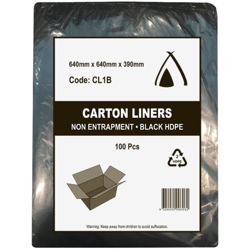 HDPE 13um Black Carton Liners 640 x 640 x 390mm, Pack of 100