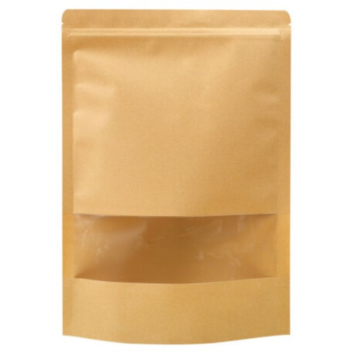 Kraft Paper Stand Up Pouches with Window 120 x 200mm 130um, Carton of 500