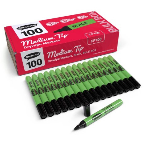 Show Me Medium Tip Black Student Whiteboard Markers (Pack of 100 Marker)