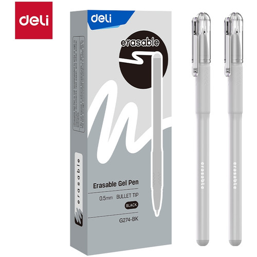 Deli Erasable Gel Pen 0.5mm Black Box of 12
