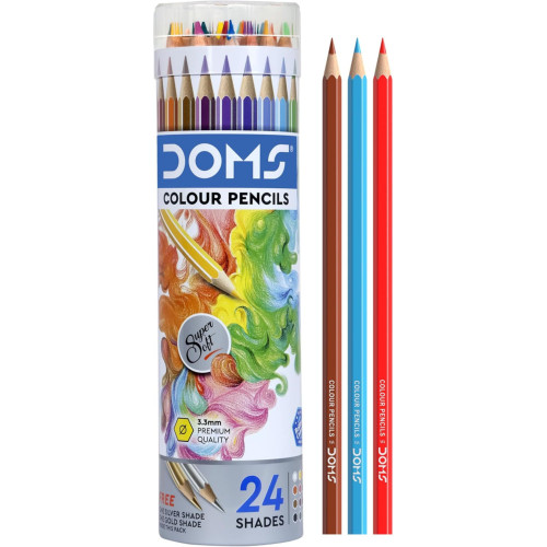 DOMS Full Size Colour Pencils Round Tin Box of 24 (Includes +2 Shades and Sharpener)