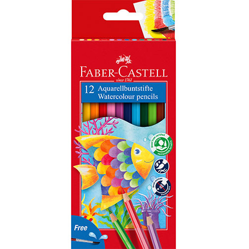 Faber-Castell Watercolour Pencils, Assorted – Pack of 12 (Also includes 1 brush)