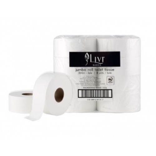 LIVI BASICS BATHROOM JUMBO TOILET TISSUE 2 Ply 300mtr, Carton of 8 *** see code :  ET-1035 ***