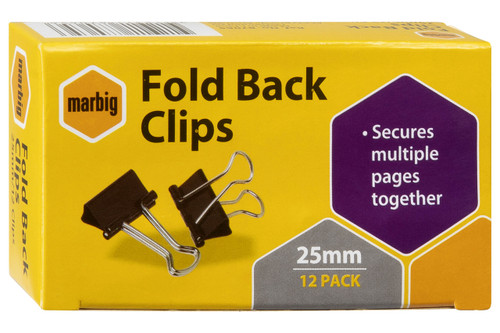 MARBIG FOLDBACK CLIPS 25mm Pk12