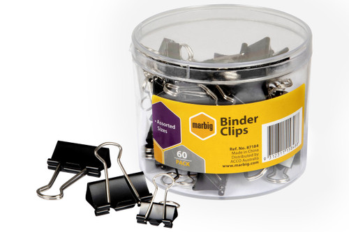 MARBIG BINDER CLIPS BINDER CLIPS ASSORTED SIZES TUB 60