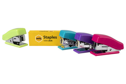 MARBIG STAPLER MINI 26/6 with Staples Assorted Colours (Each)