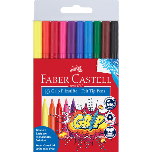 Faber-Castell Triangular Grip Colour Markers, Pack of 10 Assorted (Old Code: Fab-5031046) 50-155310