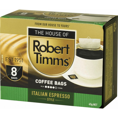 ROBERT TIMMS COFFEE BAGS Italian Espresso Pk64 (Pack of 8)