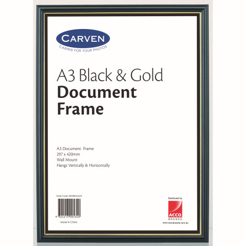 CARVEN CERTIFICATE FRAME A3 Black & Gold