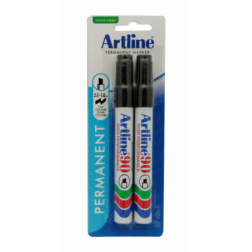 ARTLINE 90 PERMANENT MARKER Med Chisel Black 2Pce H Sell