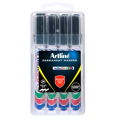 ARTLINE 90 PERMANENT MARKERS Medium Chisel Black Pack of 4