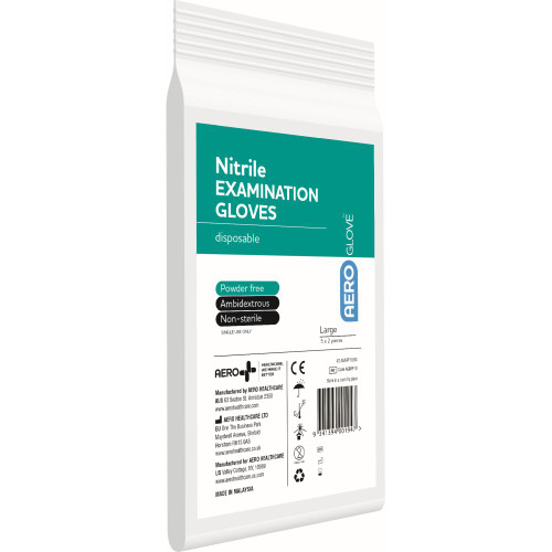 AEROGLOVE Large Nitrile Powder-Free Gloves, Bag of 10 (5 Pairs)