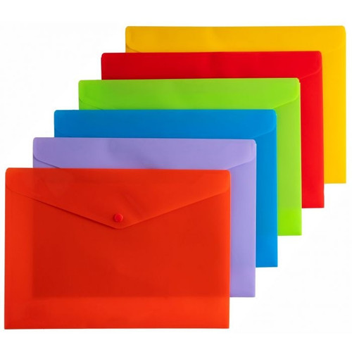 Osmer Plastic Document Wallet with Button Closure A4, Solid Assorted (Each)
